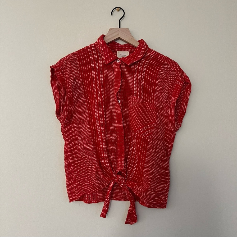 Lightweight button down tie front shirt